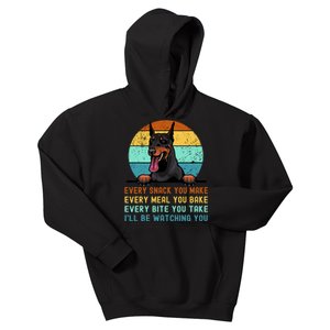 Doberman Hungry Dog Funny Mom Dad I'll be Watching You Kids Hoodie