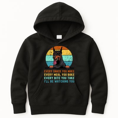Doberman Hungry Dog Funny Mom Dad I'll be Watching You Kids Hoodie