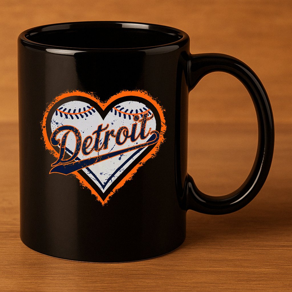 Detroit Heart 11oz C Handle Ceramic Mug