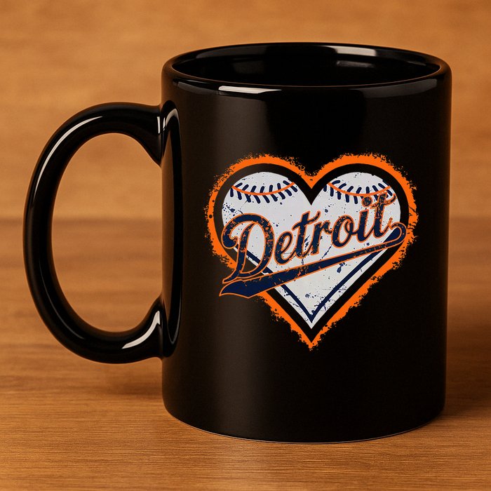 Detroit Heart 11oz C Handle Ceramic Mug