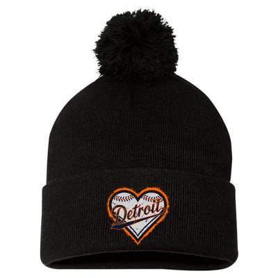 Detroit Heart Pom Pom 12in Knit Beanie