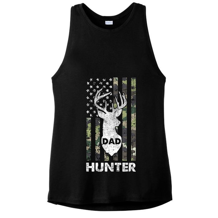 Deer Hunter Dad Cool Hunting American Flag Camo Stripes Papa Ladies PosiCharge Tri-Blend Wicking Tank