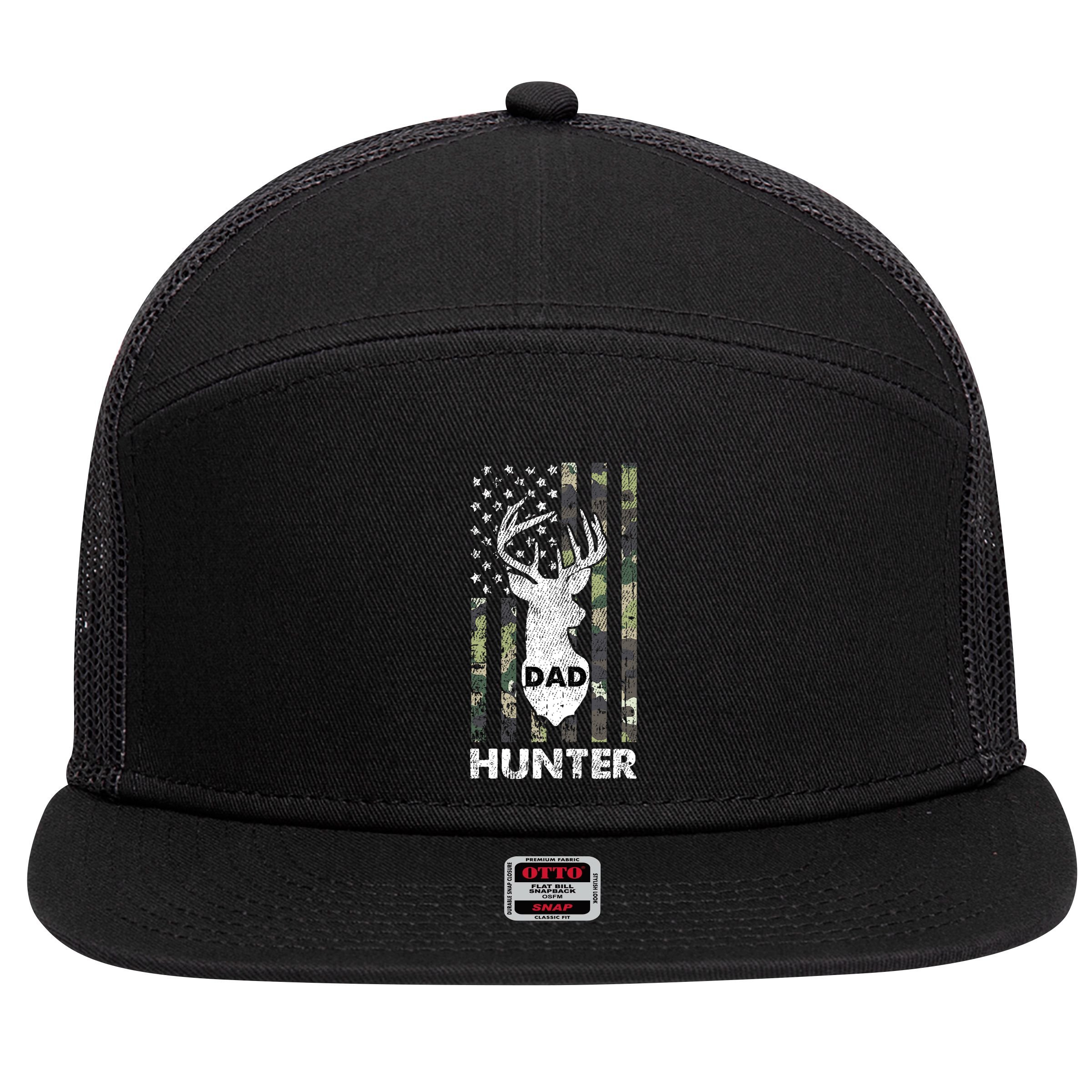 Deer Hunter Dad Cool Hunting American Flag Camo Stripes Papa 7 Panel Mesh Trucker Snapback Hat