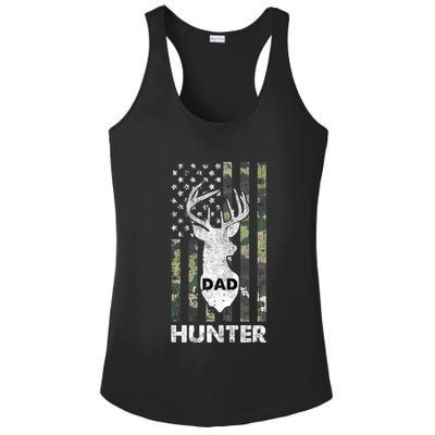 Deer Hunter Dad Cool Hunting American Flag Camo Stripes Papa Ladies PosiCharge Competitor Racerback Tank