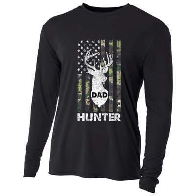 Deer Hunter Dad Cool Hunting American Flag Camo Stripes Papa Cooling Performance Long Sleeve Crew