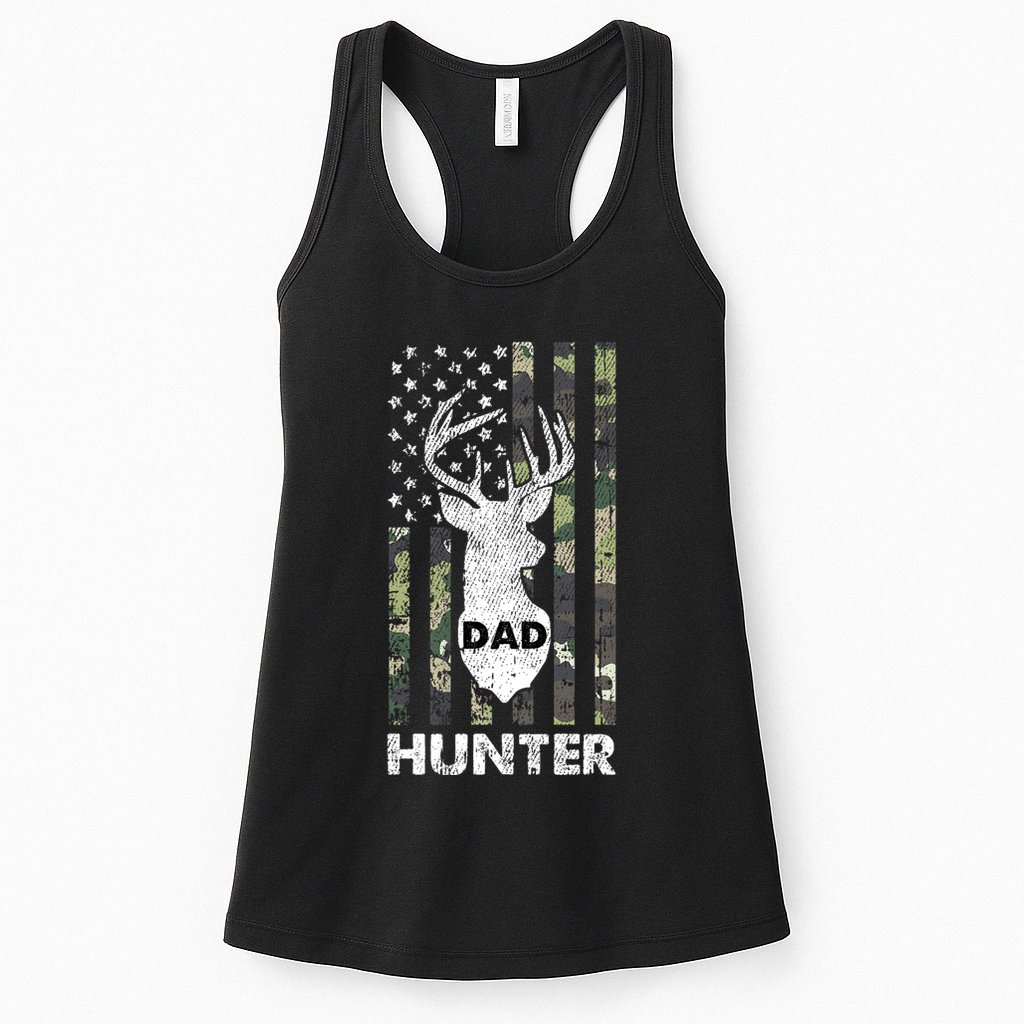 Deer Hunter Dad Cool Hunting American Flag Camo Stripes Papa Womens Tank Top