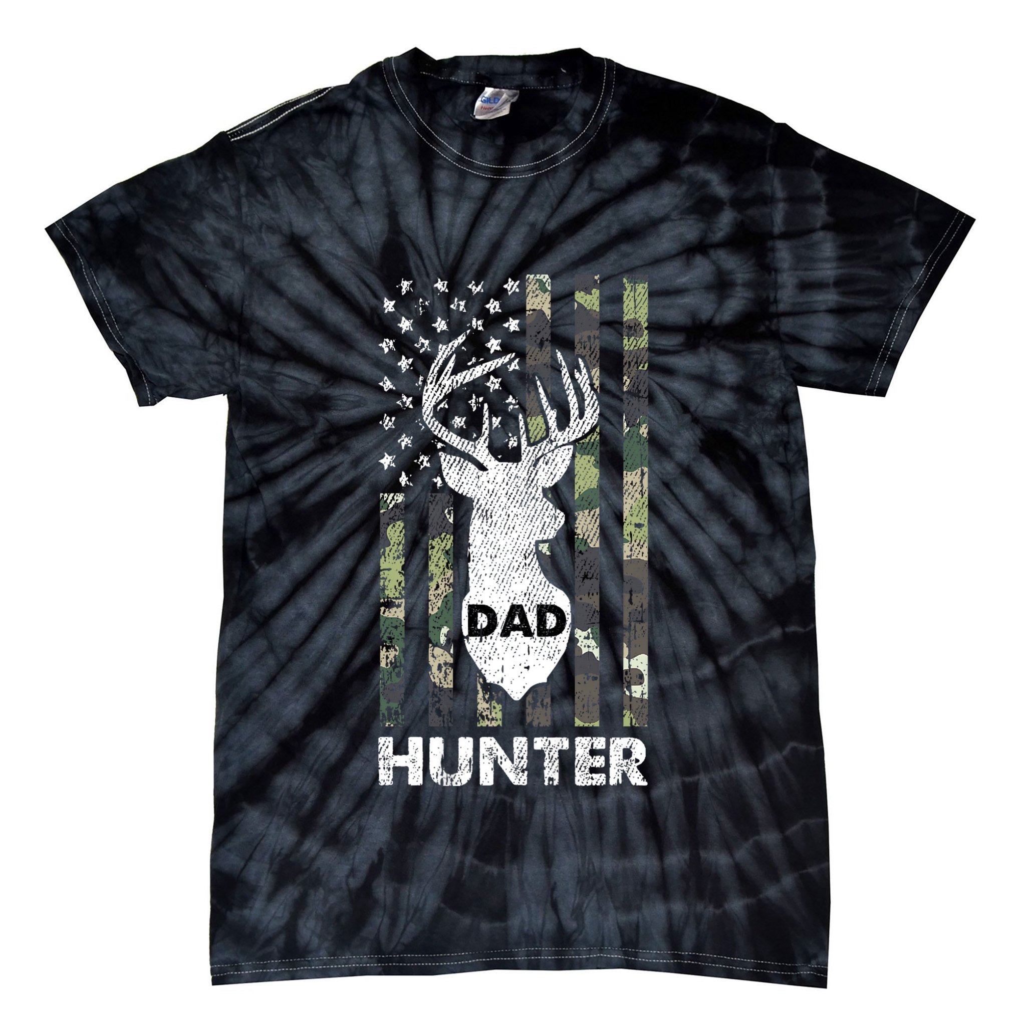 Deer Hunter Dad Cool Hunting American Flag Camo Stripes Papa Tie-Dye T-Shirt