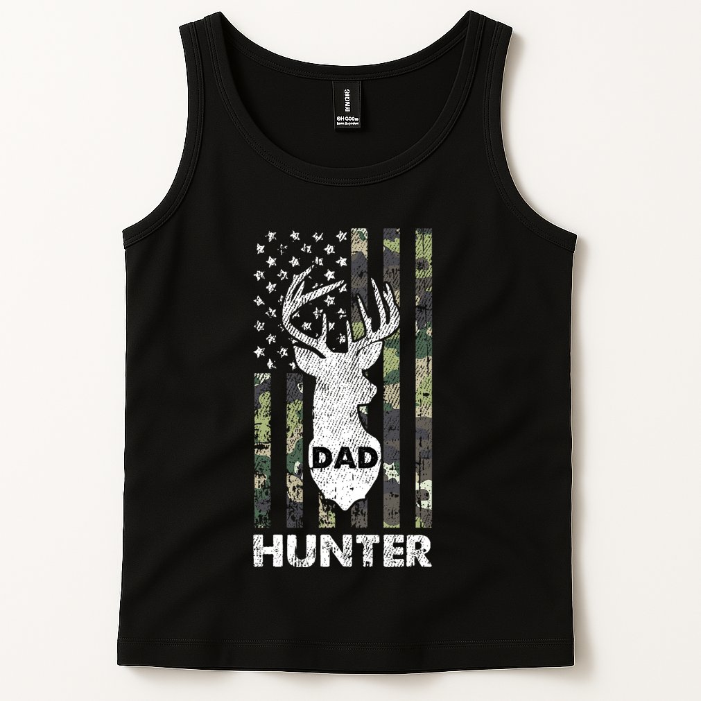 Deer Hunter Dad Cool Hunting American Flag Camo Stripes Papa Tank Top