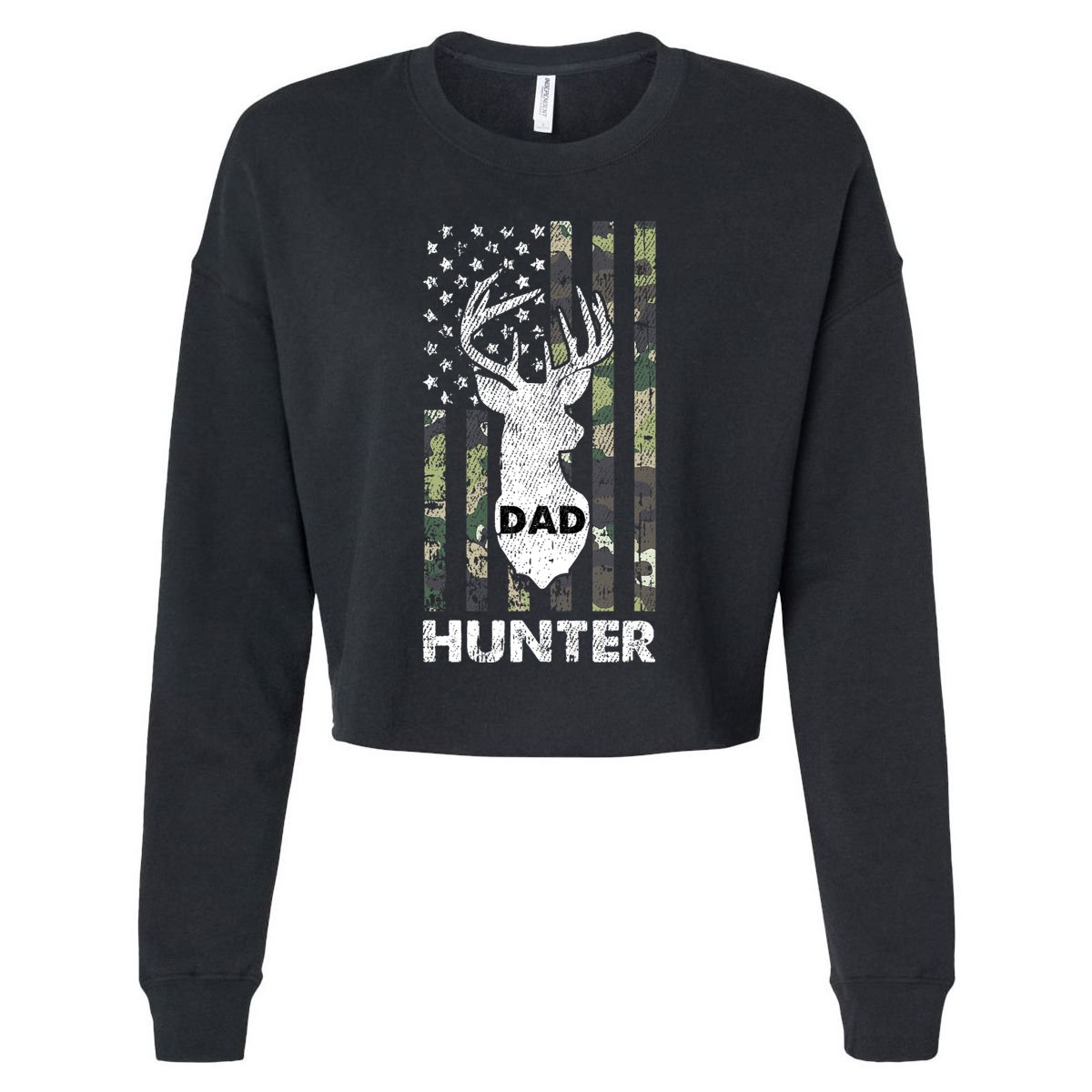 Deer Hunter Dad Cool Hunting American Flag Camo Stripes Papa Cropped Pullover Crew