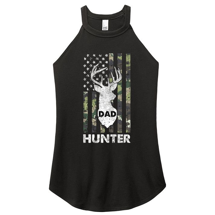 Deer Hunter Dad Cool Hunting American Flag Camo Stripes Papa Women's Perfect Tri Rocker Tank