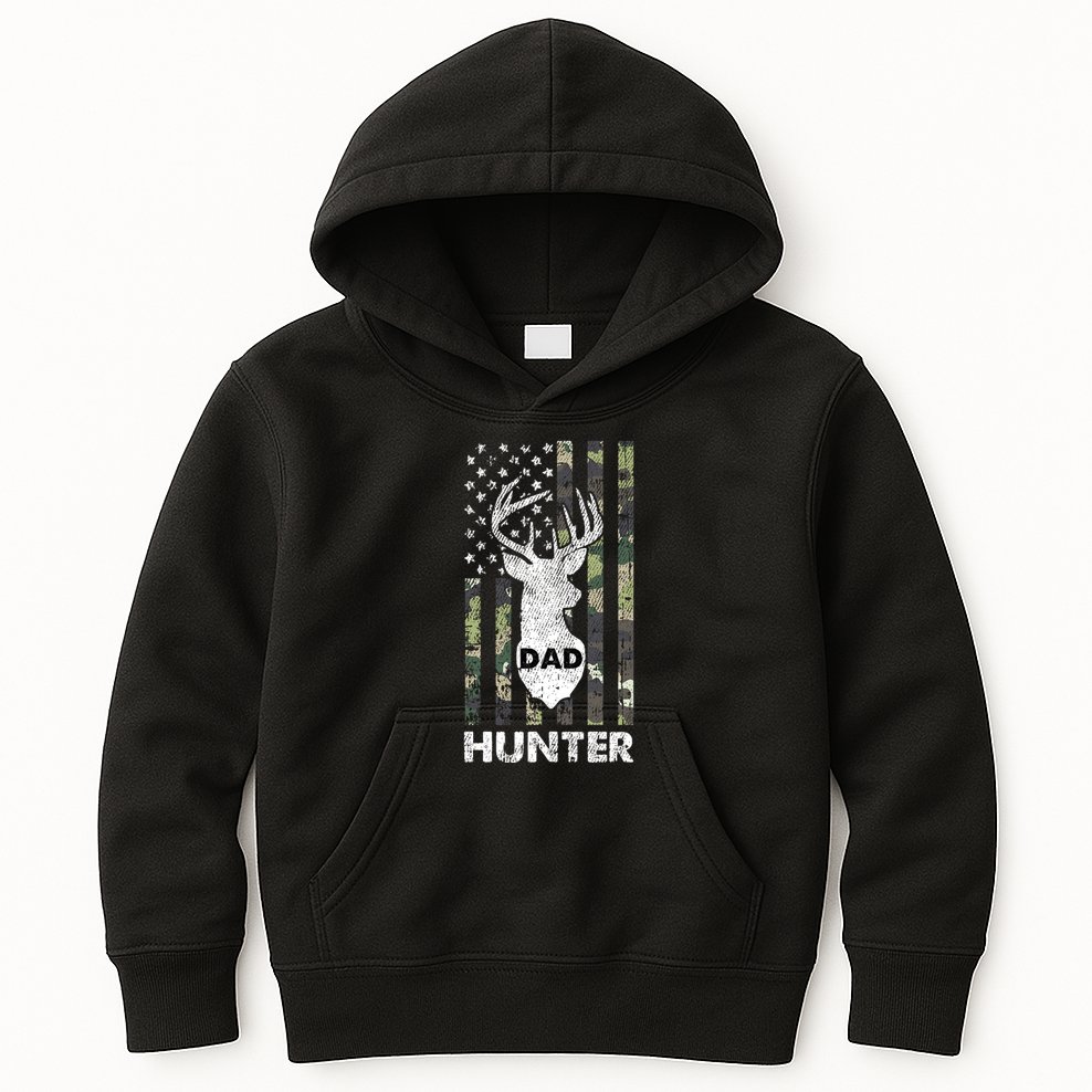 Deer Hunter Dad Cool Hunting American Flag Camo Stripes Papa Kids Hoodie
