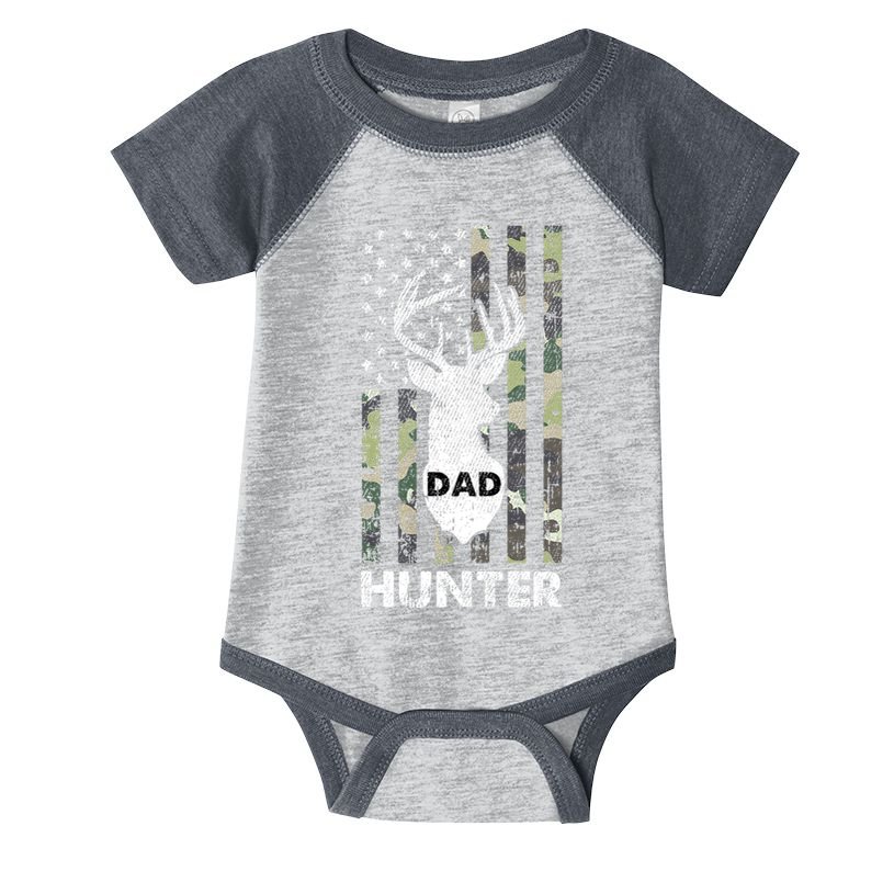 Deer Hunter Dad Cool Hunting American Flag Camo Stripes Papa Infant Baby Jersey Bodysuit