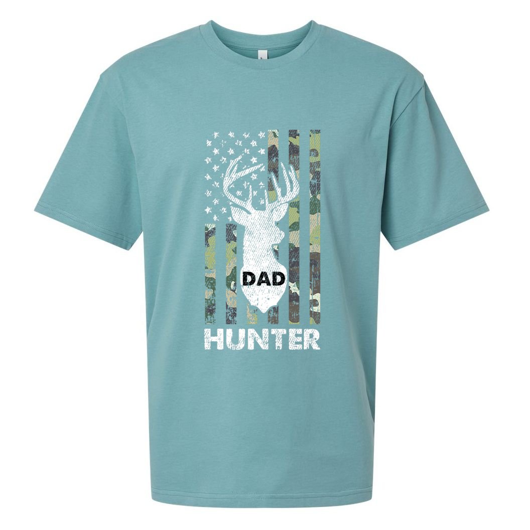 Deer Hunter Dad Cool Hunting American Flag Camo Stripes Papa Sueded Cloud Jersey T-Shirt