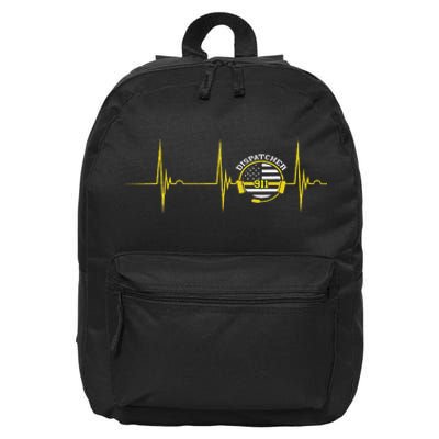 Dispatcher Heartbeat EKG Pulse Thin Yellow Line Dispatch 16 in Basic Backpack