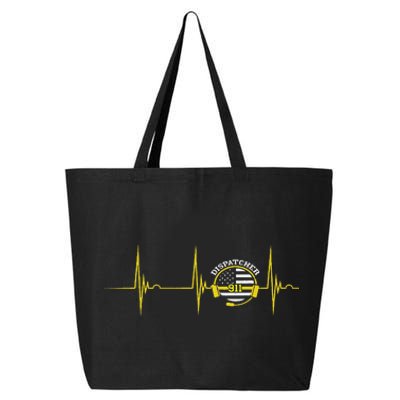 Dispatcher Heartbeat EKG Pulse Thin Yellow Line Dispatch 25L Jumbo Tote