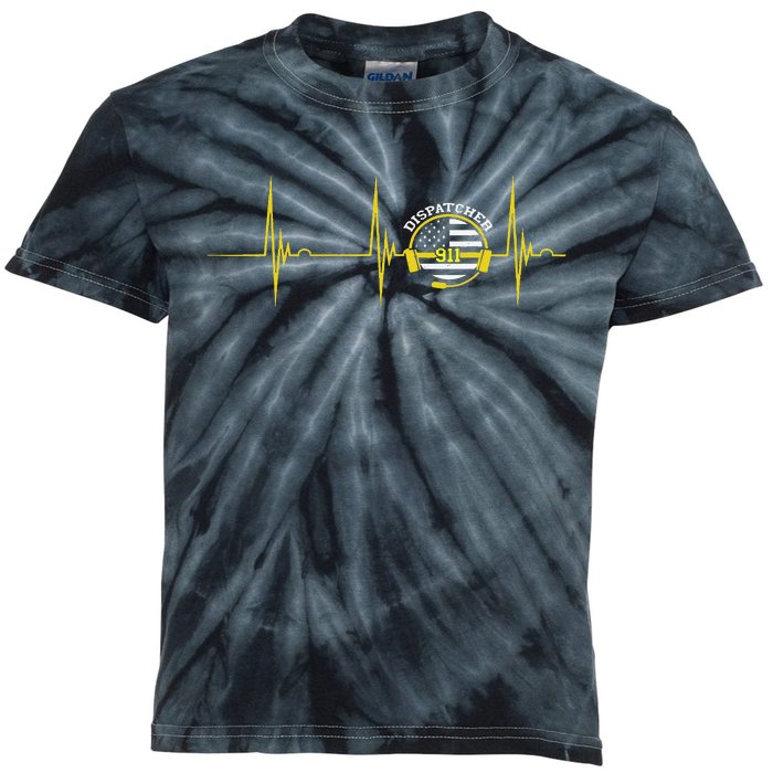 Dispatcher Heartbeat EKG Pulse Thin Yellow Line Dispatch Kids Tie-Dye T-Shirt