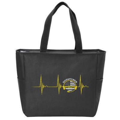 Dispatcher Heartbeat EKG Pulse Thin Yellow Line Dispatch Zip Tote Bag