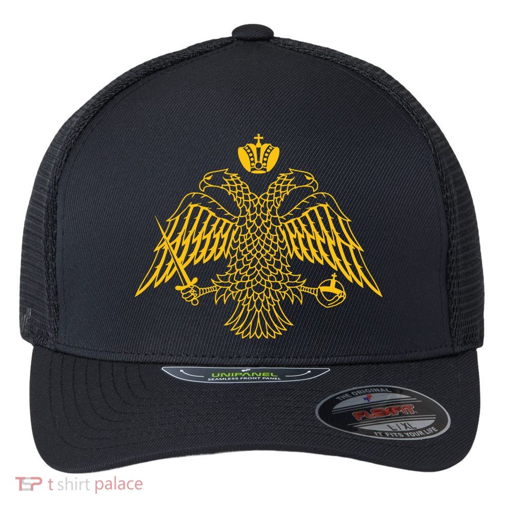 Double Headed Eagle Byzantine Christian Orthodox Emblem Flexfit Unipanel Trucker Cap