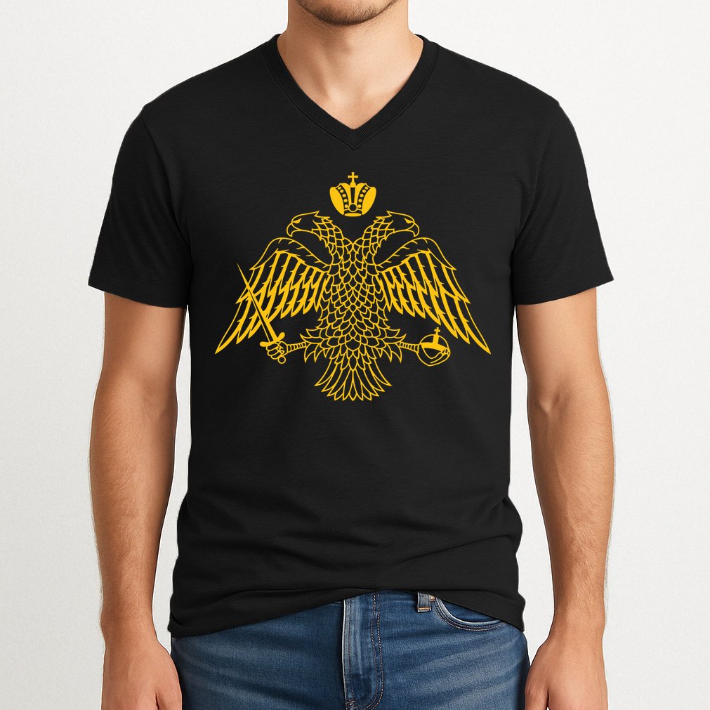 Double Headed Eagle Byzantine Christian Orthodox Emblem V-Neck T-Shirt