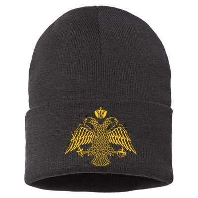 Double Headed Eagle Byzantine Christian Orthodox Emblem Sustainable Knit Beanie