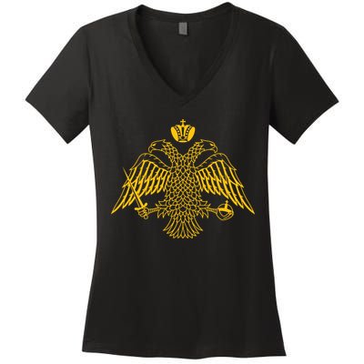 Double Headed Eagle Byzantine Christian Orthodox Emblem Women's V-Neck T-Shirt