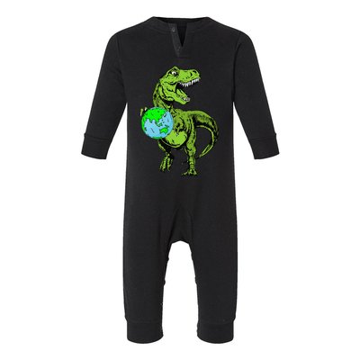 Dinosaur Holding Earth Day Cute TRex Infant Fleece One Piece