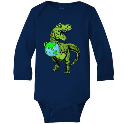 Dinosaur Holding Earth Day Cute TRex Baby Long Sleeve Bodysuit