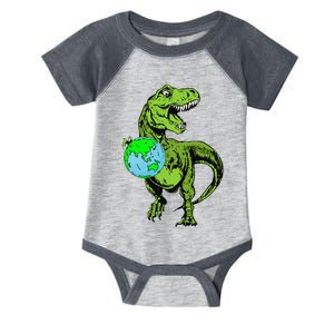 Dinosaur Holding Earth Day Cute TRex Infant Baby Jersey Bodysuit