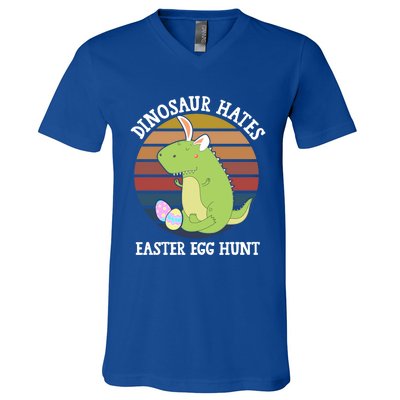 Dinosaur Hates Easter Egg Hunt T Rex Bunny Ears Easter Funny Gift Funny Gift V-Neck T-Shirt