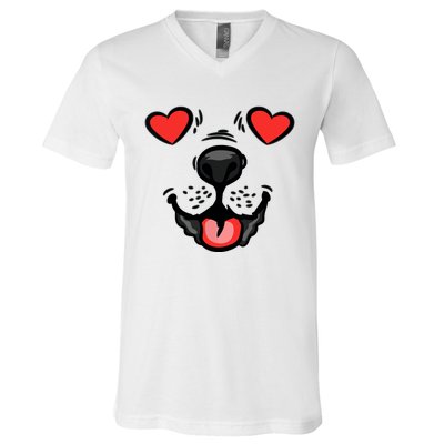 Dog Heart Eyes Valentines Day Cute Puppy Doggie Pet Lover V-Neck T-Shirt