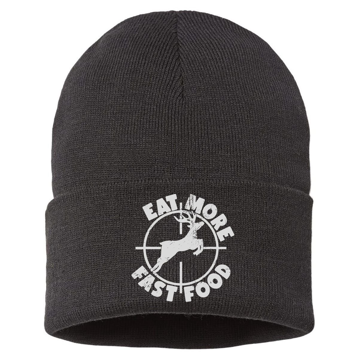 Deer Hunting Eat More Fast Food Funny Tee For Hunters Sustainable Knit Beanie