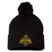 Double Headed Eagle Byzantine & Christian Orthodox Emblem Pom Pom 12in Knit Beanie