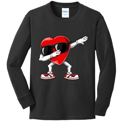Dabbing Heart FunnyValentines Day Red Heart Kids Long Sleeve Shirt