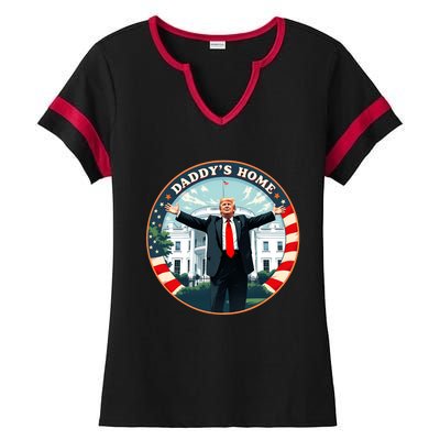 Daddys Home Funny Donald Trump White House 2024 President 47 Sweatshirt Ladies Halftime Notch Neck Tee