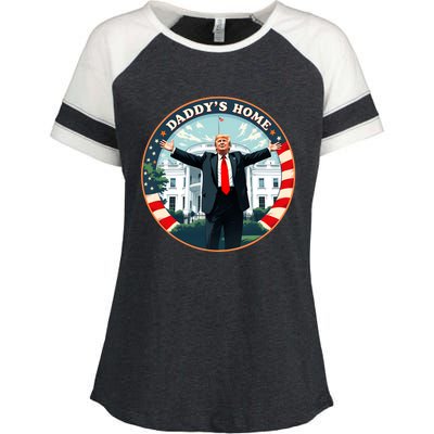 Daddys Home Funny Donald Trump White House 2024 President 47 Sweatshirt Enza Ladies Jersey Colorblock Tee