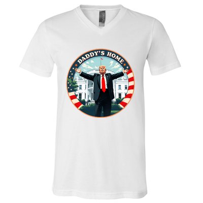 Daddys Home Funny Donald Trump White House 2024 President 47 Sweatshirt V-Neck T-Shirt