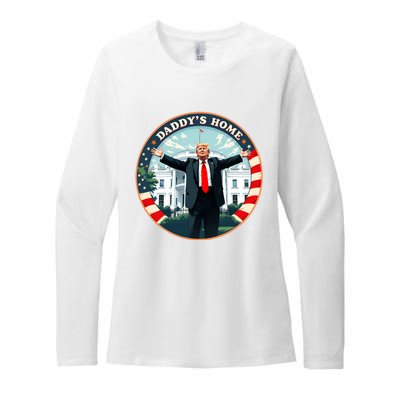 Daddys Home Funny Donald Trump White House 2024 President 47 Sweatshirt Womens CVC Long Sleeve Shirt