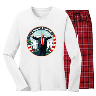 Daddys Home Funny Donald Trump White House 2024 President 47 Sweatshirt Women's Long Sleeve Flannel Pajama Set 