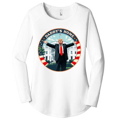 Daddys Home Funny Donald Trump White House 2024 President 47 Sweatshirt Women's Perfect Tri Tunic Long Sleeve Shirt