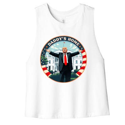 Daddys Home Funny Donald Trump White House 2024 President 47 Sweatshirt Women's Racerback Cropped Tank