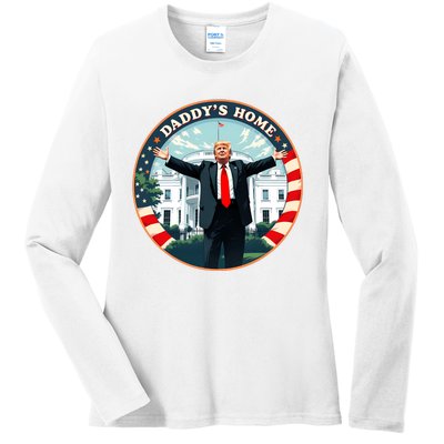 Daddys Home Funny Donald Trump White House 2024 President 47 Sweatshirt Ladies Long Sleeve Shirt