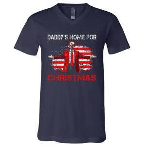 DaddyS Home For Christmas Santa Trump Xmas V-Neck T-Shirt