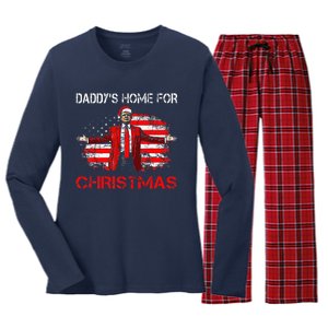 DaddyS Home For Christmas Santa Trump Xmas Women's Long Sleeve Flannel Pajama Set 