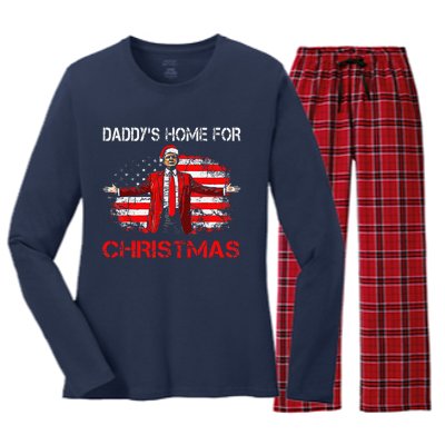 DaddyS Home For Christmas Santa Trump Xmas Women's Long Sleeve Flannel Pajama Set 