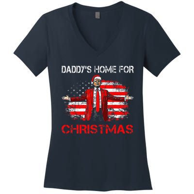 DaddyS Home For Christmas Santa Trump Xmas Women's V-Neck T-Shirt