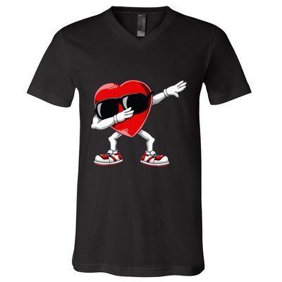 Dabbing Heart Funny Gifts Valentines Day V-Neck T-Shirt