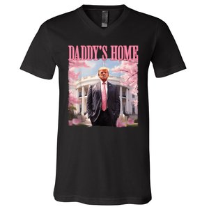 Daddys Home Funny Trump Daddys Coming Home 2024 Maga 2024 V-Neck T-Shirt