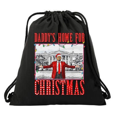 DaddyS Home For Christmas Trump Drawstring Bag