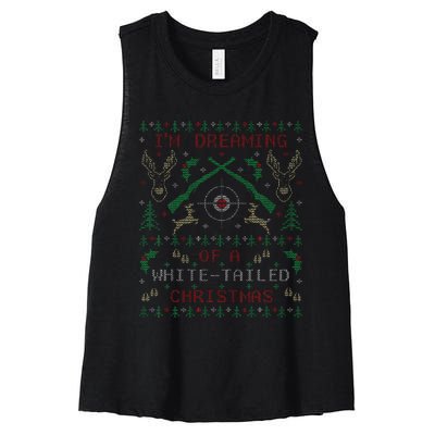 Deer Hunting Funny Ugly Christmas Sweater Party Women's Racerback Cropped Tank