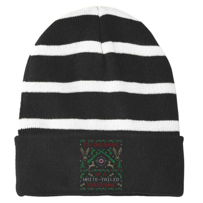 Deer Hunting Funny Ugly Christmas Sweater Party Striped Beanie with Solid Band